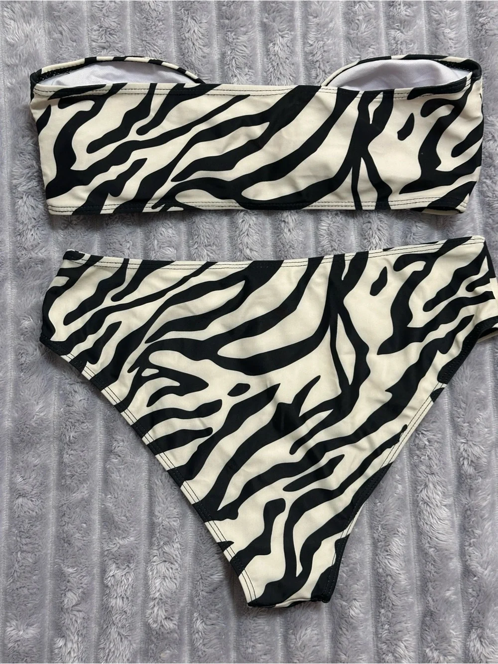 Women's Zebra-Print Bandeau Bikini Set - Black & White